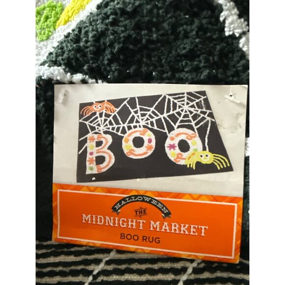 Halloween Midnight Market Boo Rug 20" X 30" Black & White Cotton Spider Webs Des - Picture 3 of 4